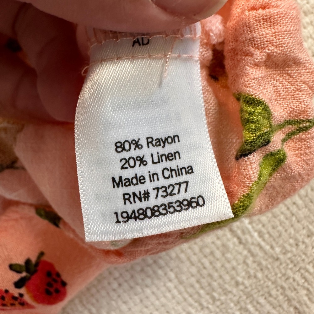 Fruit Print Linen Blend Midi Dress LC Lauren Conrad Peach Pink M Cottage Picnic - Picture 8 of 9